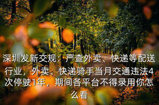 深圳發新交規：嚴查外賣、快遞等配送行業，外賣、快遞騎手當月交通違法4次停駛1年，期間各平臺不得錄用你怎么看