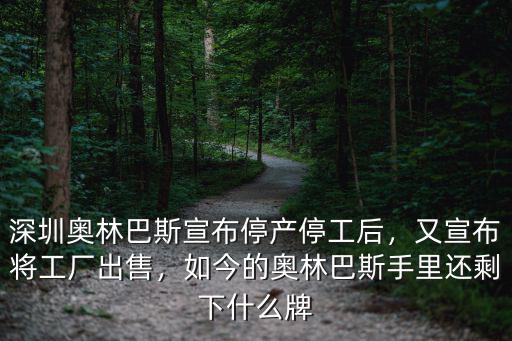 深圳奧林巴斯宣布停產(chǎn)停工后，又宣布將工廠出售，如今的奧林巴斯手里還剩下什么牌