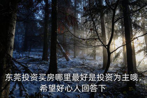 東莞投資買房哪里最好是投資為主哦，希望好心人回答下