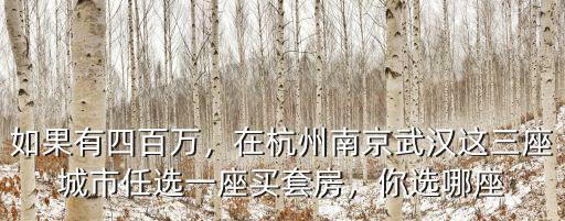 如果有四百萬，在杭州南京武漢這三座城市任選一座買套房，你選哪座