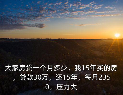 大家房貸一個月多少，我15年買的房，貸款30萬，還15年，每月2350，壓力大