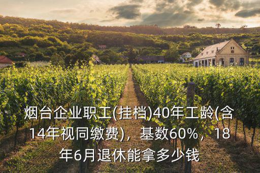 煙臺(tái)企業(yè)職工(掛檔)40年工齡(含14年視同繳費(fèi))，基數(shù)60%，18年6月退休能拿多少錢