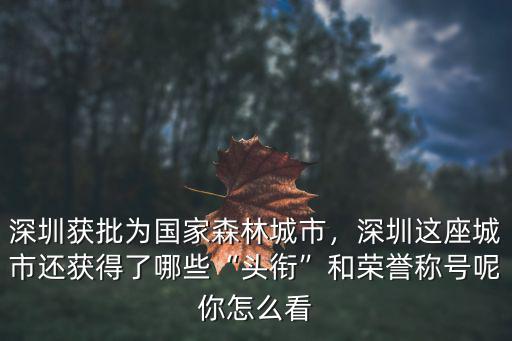 深圳獲批為國家森林城市，深圳這座城市還獲得了哪些“頭銜”和榮譽稱號呢你怎么看