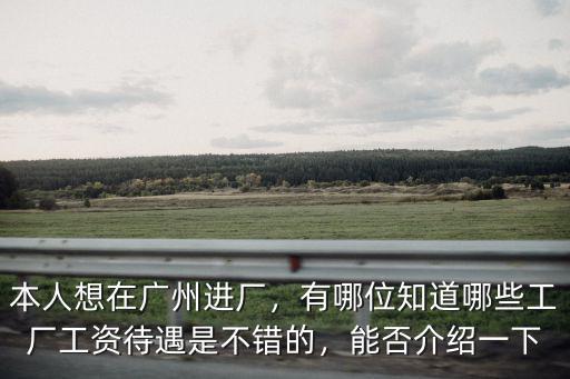 本人想在廣州進廠，有哪位知道哪些工廠工資待遇是不錯的，能否介紹一下