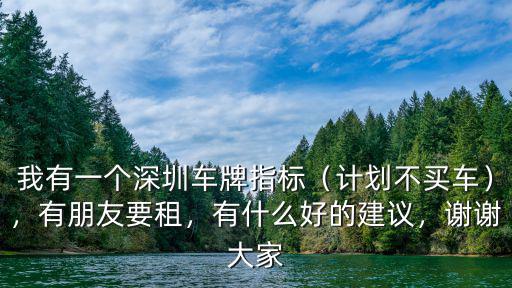 我有一個深圳車牌指標（計劃不買車），有朋友要租，有什么好的建議，謝謝大家