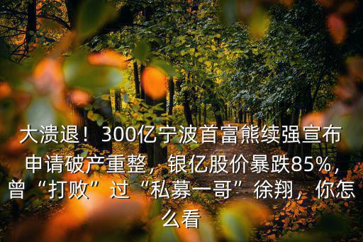 大潰退！300億寧波首富熊續強宣布申請破產重整，銀億股價暴跌85%，曾“打敗”過“私募一哥”徐翔，你怎么看