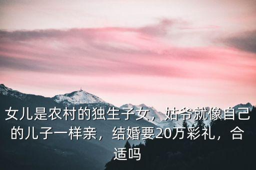 女兒是農村的獨生子女，姑爺就像自己的兒子一樣親，結婚要20萬彩禮，合適嗎