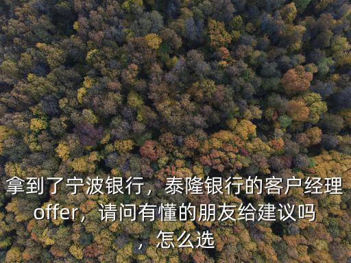 拿到了寧波銀行，泰隆銀行的客戶經(jīng)理offer，請(qǐng)問有懂的朋友給建議嗎，怎么選