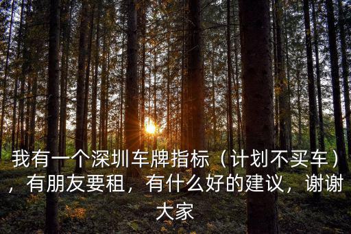 我有一個深圳車牌指標（計劃不買車），有朋友要租，有什么好的建議，謝謝大家