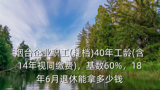 煙臺企業(yè)職工(掛檔)40年工齡(含14年視同繳費)，基數(shù)60%，18年6月退休能拿多少錢