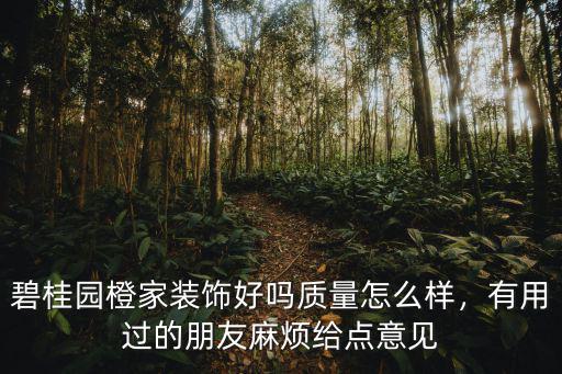 碧桂園橙家裝飾好嗎質量怎么樣，有用過的朋友麻煩給點意見