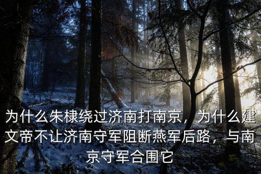 為什么朱棣繞過濟(jì)南打南京，為什么建文帝不讓濟(jì)南守軍阻斷燕軍后路，與南京守軍合圍它