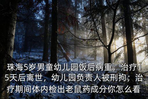 珠海5歲男童幼兒園飯后病重，治療15天后離世，幼兒園負責人被刑拘；治療期間體內檢出老鼠藥成分你怎么看