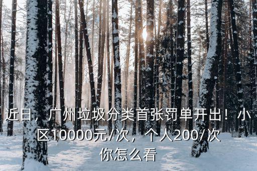 近日，廣州垃圾分類首張罰單開出！小區10000元/次，個人200/次你怎么看