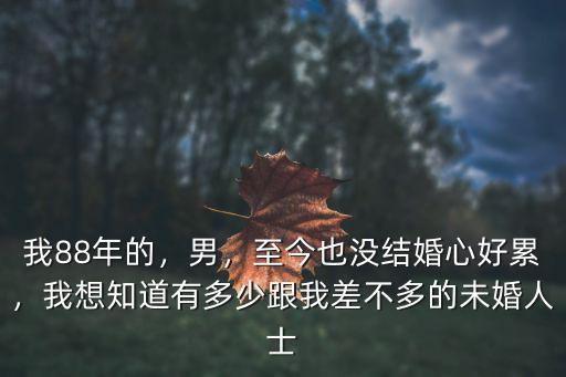 我88年的，男，至今也沒結婚心好累，我想知道有多少跟我差不多的未婚人士
