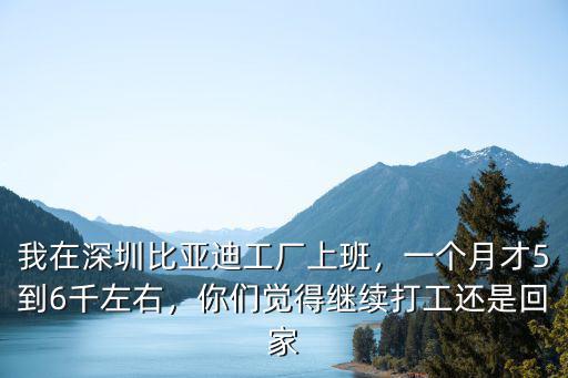 我在深圳比亞迪工廠上班，一個月才5到6千左右，你們覺得繼續打工還是回家