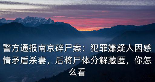 警方通報(bào)南京碎尸案：犯罪嫌疑人因感情矛盾殺妻，后將尸體分解藏匿，你怎么看