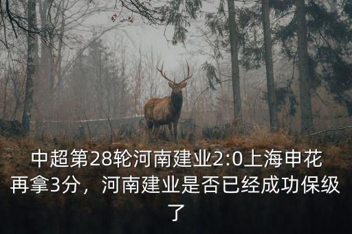 中超第28輪河南建業2:0上海申花再拿3分，河南建業是否已經成功保級了