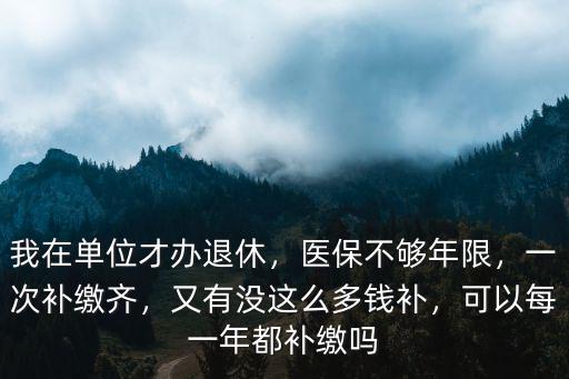我在單位才辦退休，醫保不夠年限，一次補繳齊，又有沒這么多錢補，可以每一年都補繳嗎