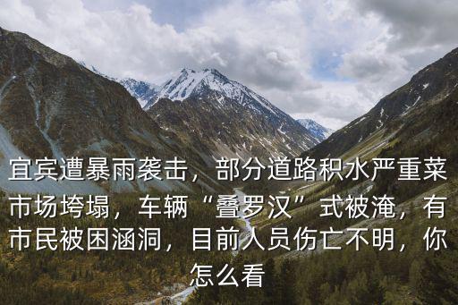 宜賓遭暴雨襲擊，部分道路積水嚴重菜市場垮塌，車輛“疊羅漢”式被淹，有市民被困涵洞，目前人員傷亡不明，你怎么看