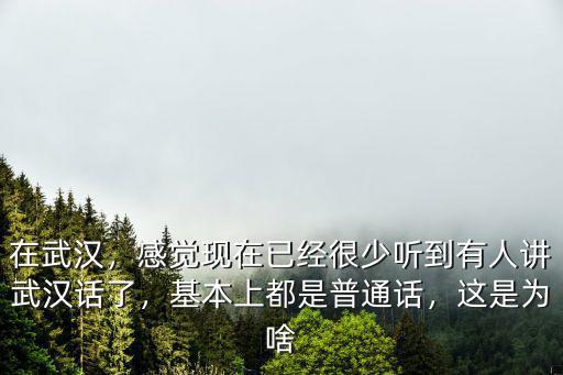 在武漢，感覺現在已經很少聽到有人講武漢話了，基本上都是普通話，這是為啥