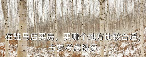 在駐馬店買房，買哪個地方比較合適，主要考慮投資