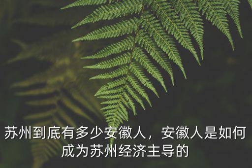 蘇州到底有多少安徽人，安徽人是如何成為蘇州經濟主導的