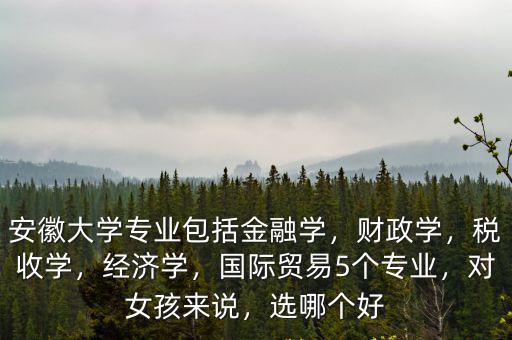 安徽大學(xué)專業(yè)包括金融學(xué)，財(cái)政學(xué)，稅收學(xué)，經(jīng)濟(jì)學(xué)，國際貿(mào)易5個(gè)專業(yè)，對女孩來說，選哪個(gè)好