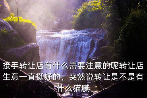 接手轉讓店有什么需要注意的呢轉讓店生意一直挺好的，突然說轉讓是不是有什么貓膩