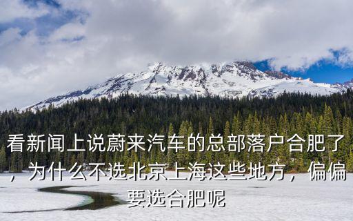 看新聞上說蔚來汽車的總部落戶合肥了，為什么不選北京上海這些地方，偏偏要選合肥呢