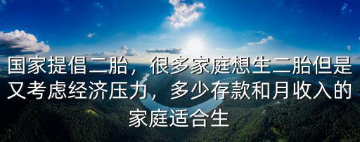 國家提倡二胎，很多家庭想生二胎但是又考慮經濟壓力，多少存款和月收入的家庭適合生