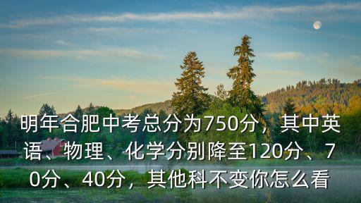 合肥市2020中考總分多少分,化學由60分調低到40分