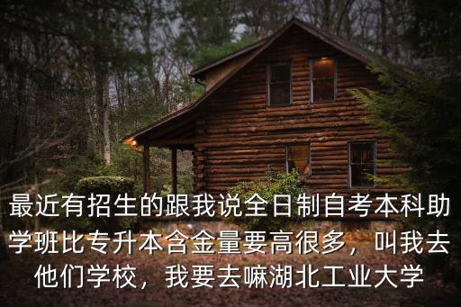 最近有招生的跟我說全日制自考本科助學班比專升本含金量要高很多，叫我去他們學校，我要去嘛湖北工業(yè)大學