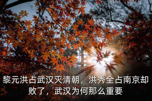 黎元洪占武漢滅清朝，洪秀全占南京卻敗了，武漢為何那么重要