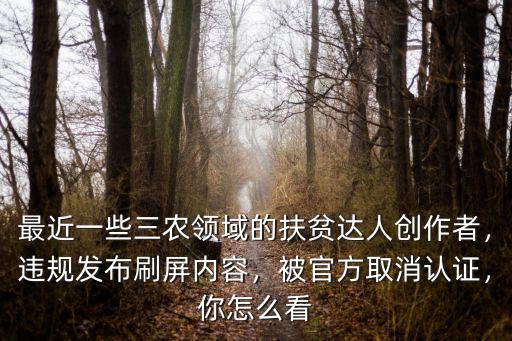 最近一些三農(nóng)領(lǐng)域的扶貧達(dá)人創(chuàng)作者，違規(guī)發(fā)布刷屏內(nèi)容，被官方取消認(rèn)證，你怎么看