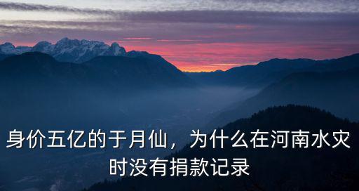 身價五億的于月仙，為什么在河南水災時沒有捐款記錄