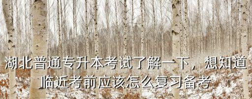 湖北普通專升本考試了解一下，想知道臨近考前應該怎么復習備考