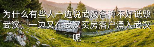 為什么有些人一邊說武漢各種不好詆毀武漢，一邊又在武漢買房落戶涌入武漢呢