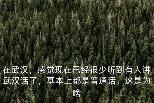 在武漢，感覺現(xiàn)在已經(jīng)很少聽到有人講武漢話了，基本上都是普通話，這是為啥