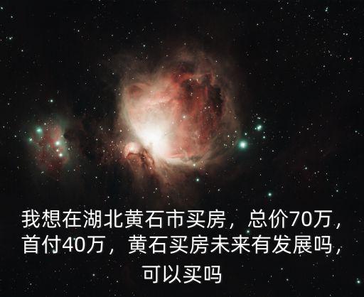 我想在湖北黃石市買房，總價70萬，首付40萬，黃石買房未來有發展嗎，可以買嗎