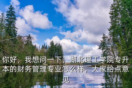 你好，我想問一下，湖北理工學院專升本的財務管理專業怎么樣，大家給點意見