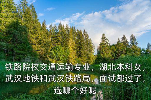 鐵路院校交通運輸專業，湖北本科女，武漢地鐵和武漢鐵路局，面試都過了，選哪個好呢