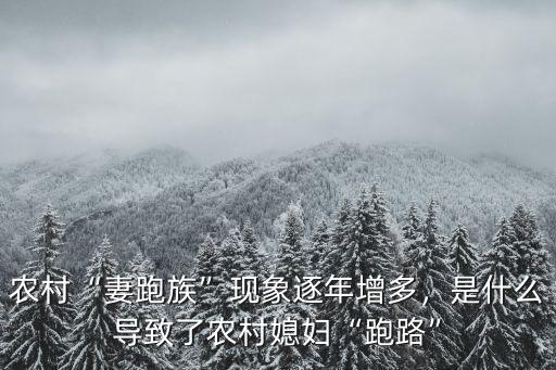 農村“妻跑族”現象逐年增多，是什么導致了農村媳婦“跑路”