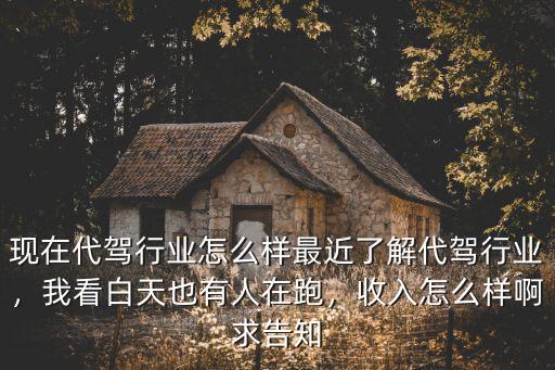 現(xiàn)在代駕行業(yè)怎么樣最近了解代駕行業(yè)，我看白天也有人在跑，收入怎么樣啊求告知