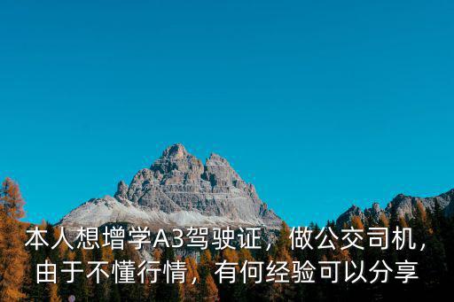 本人想增學A3駕駛證，做公交司機，由于不懂行情，有何經驗可以分享