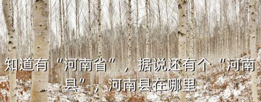 知道有“河南省”，據說還有個“河南縣”，河南縣在哪里