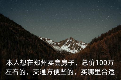 本人想在鄭州買套房子，總價100萬左右的，交通方便些的，買哪里合適