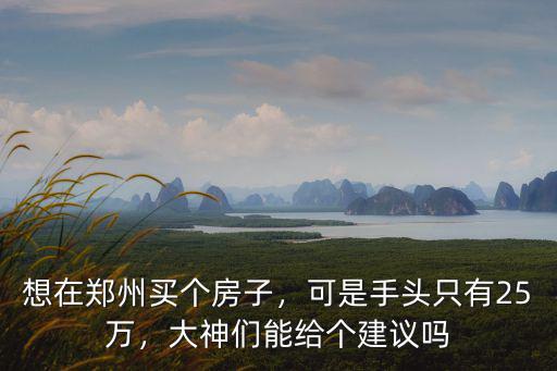 想在鄭州買個(gè)房子，可是手頭只有25萬(wàn)，大神們能給個(gè)建議嗎