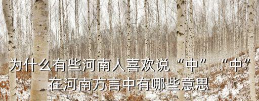 為什么有些河南人喜歡說“中”“中”在河南方言中有哪些意思