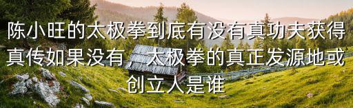 陳小旺的太極拳到底有沒有真功夫獲得真傳如果沒有，太極拳的真正發源地或創立人是誰
